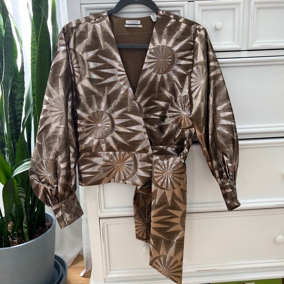 Scotch and Soda Wrap Top Gold Balloon Sleeve - Picture 5 of 11